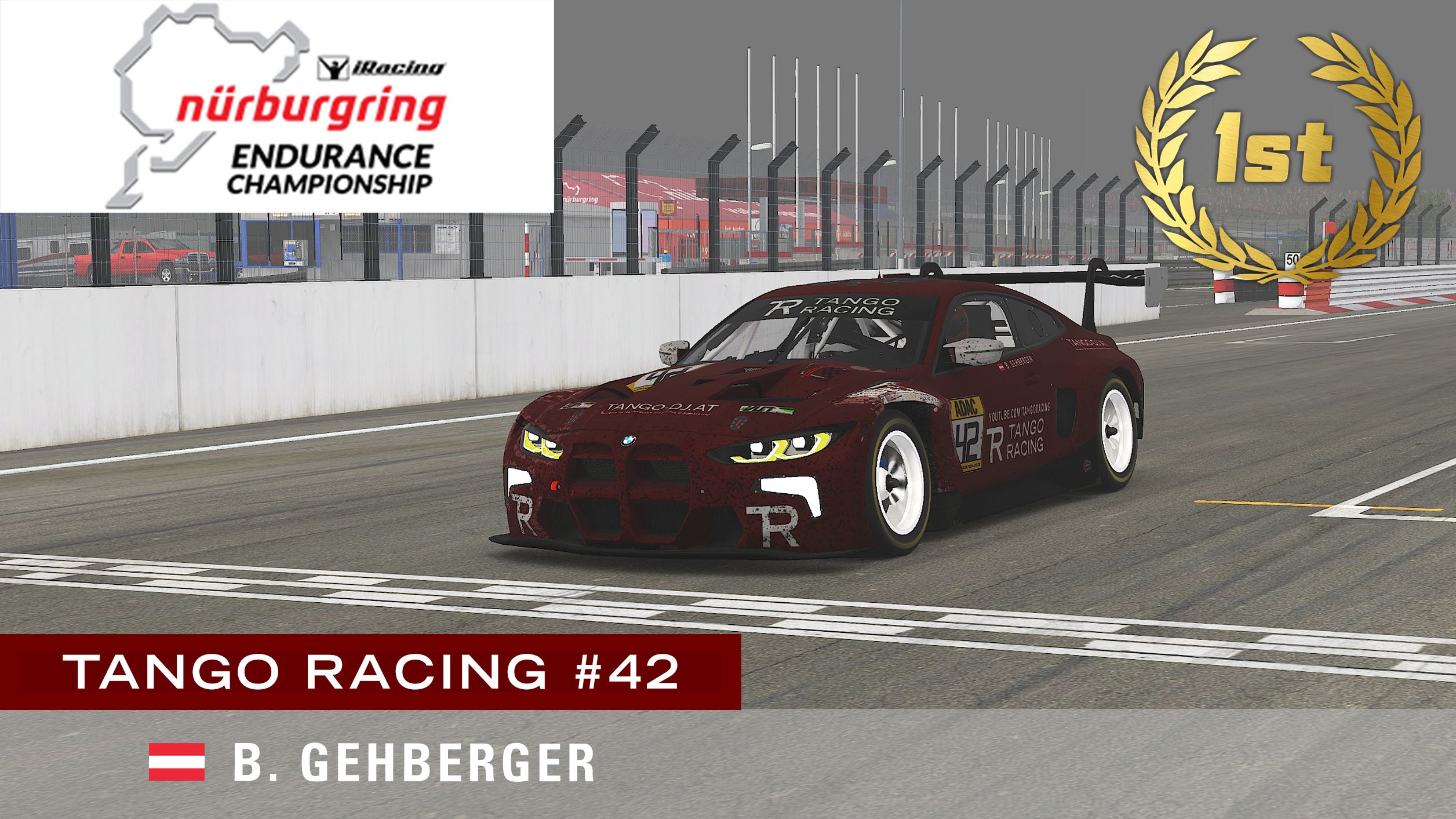 Platz 1 für Bernhard Gehberger und TANGO RACING #42 beim 1. 4h Rennen der iRacing Nürburgring Endura