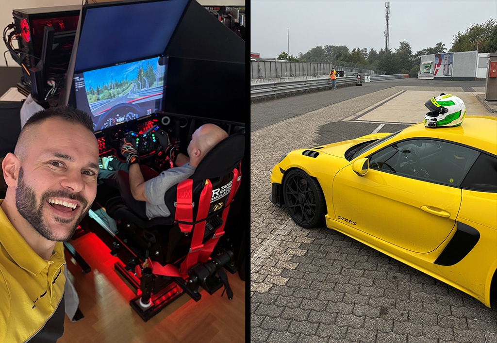 Petr Mutafov am TANGO RACING Simulator und mit seinem Rennwagen